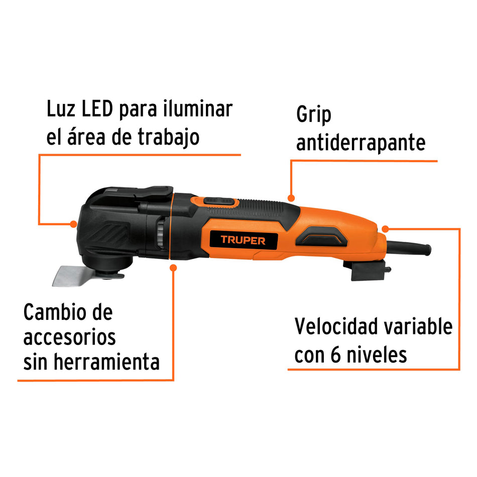 Multi herramienta profesional 350 W con 10 accesorios Truper, Carpinteria, Construccion, Herreria