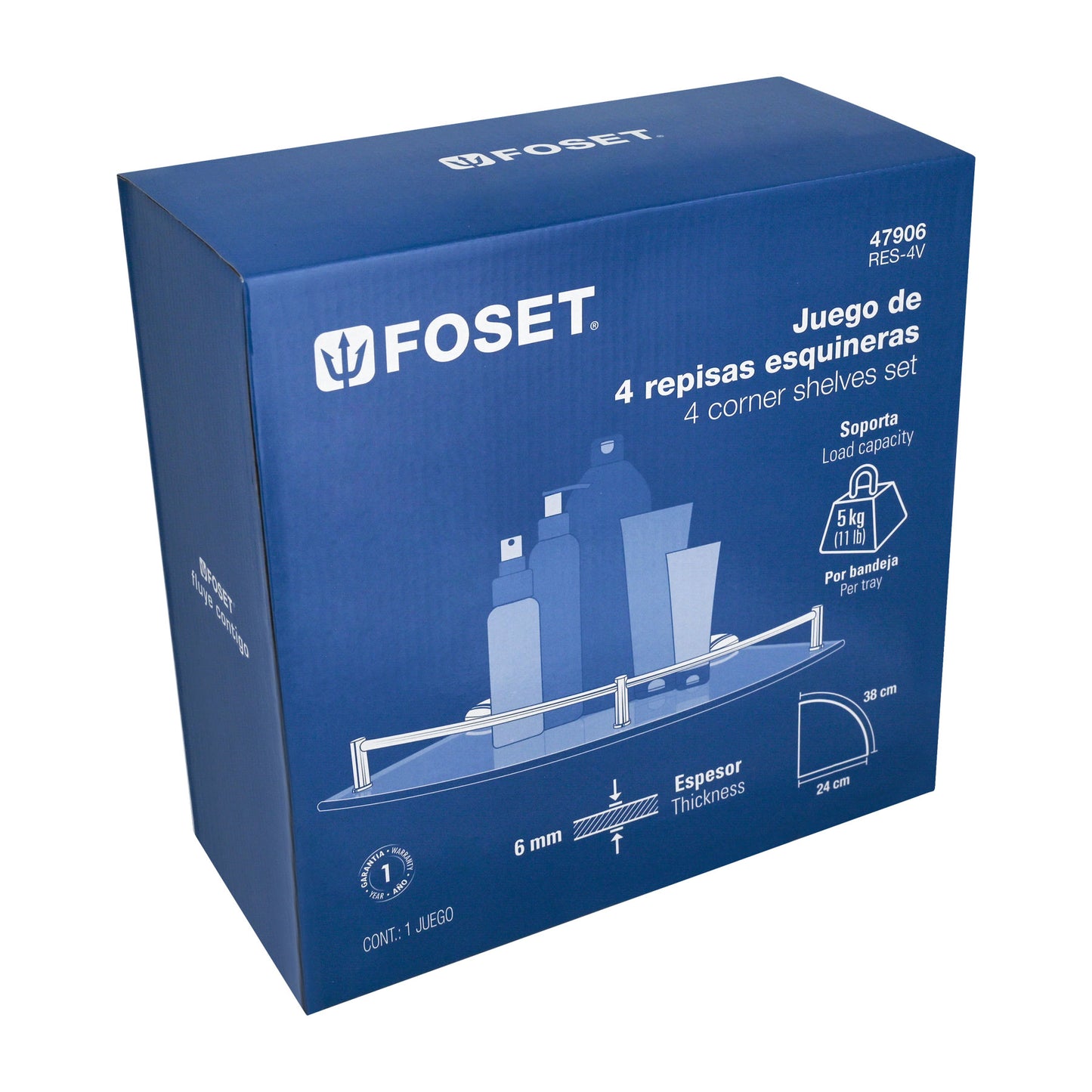 Juego de 4 repisas esquineras de vidrio, Foset