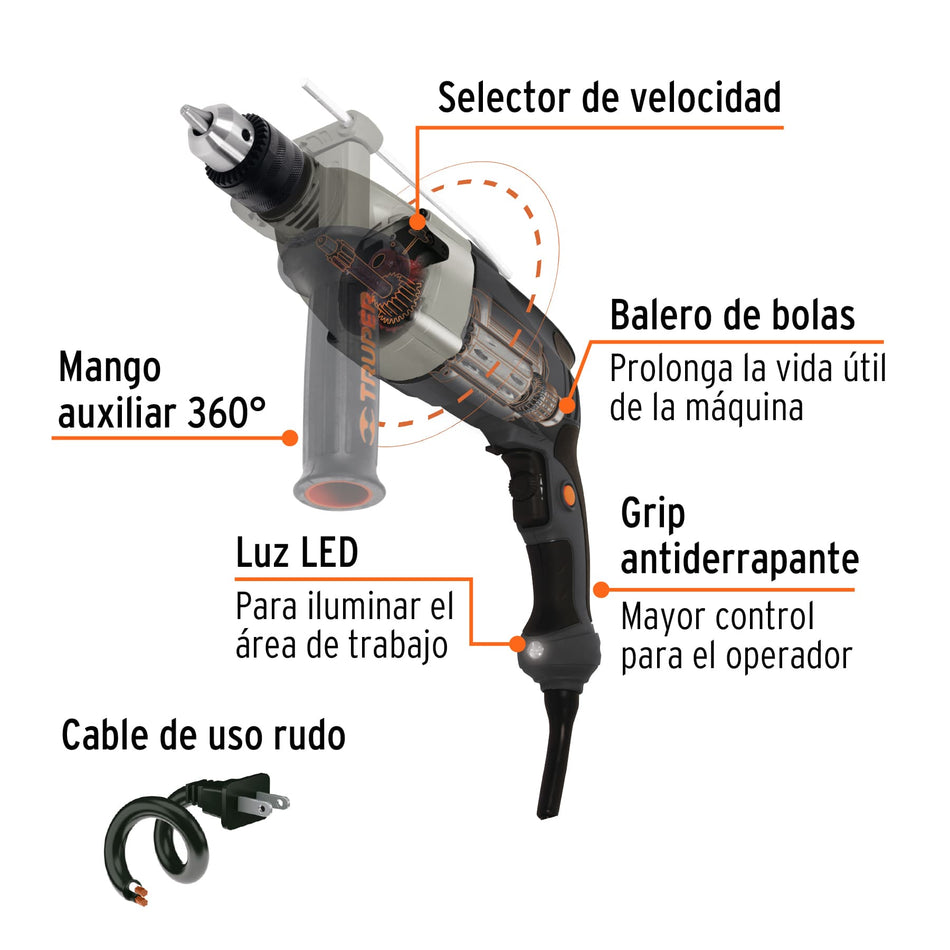 Rotomartillo 1/2" 1200 W, industrial, Truper