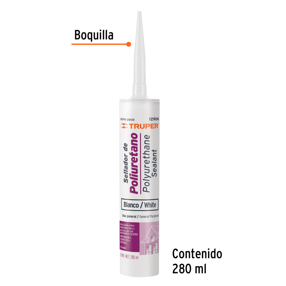 Silicon, Sellador de poliuretano impermeble de lluvias Laminas de 280 ml, blanco, Truper