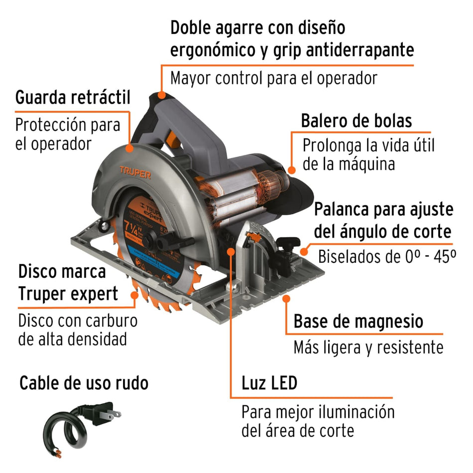 Sierra circular 7-1/4" 1800 W, industrial, Truper