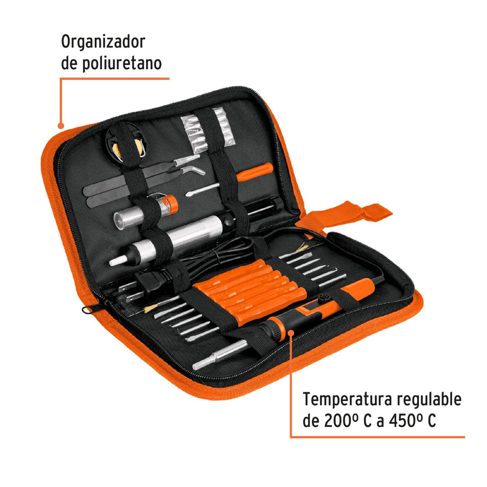 Kit soldadura electrónica con cautín de 25 W, temperatura regulable Truper.