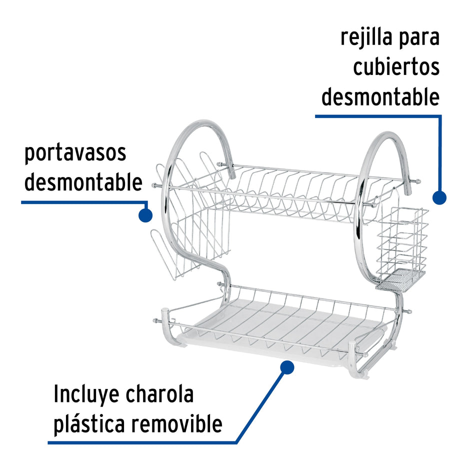 Escurridor de acero cromado con 2 niveles para trastes