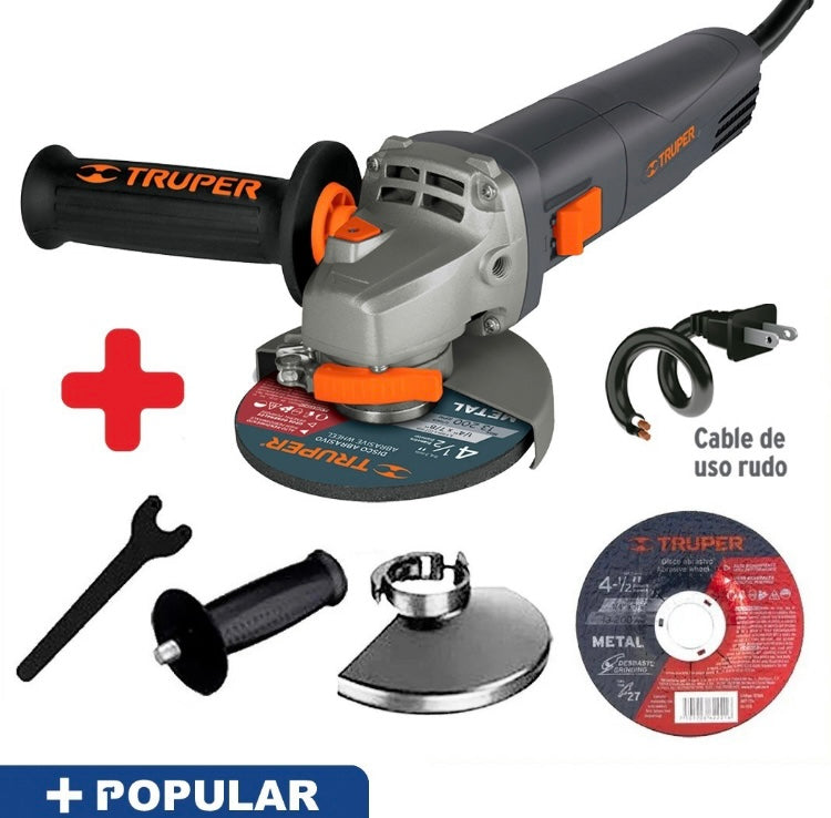 Esmeriladora angular 4-1/2" 850 W, industrial, Truper no se calienta aguanta y es ligera.