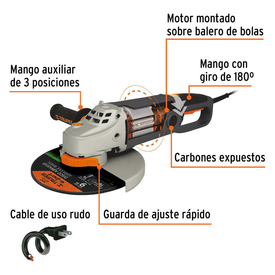 Esmeriladora angular 9" 2100 W, industrial, Truper