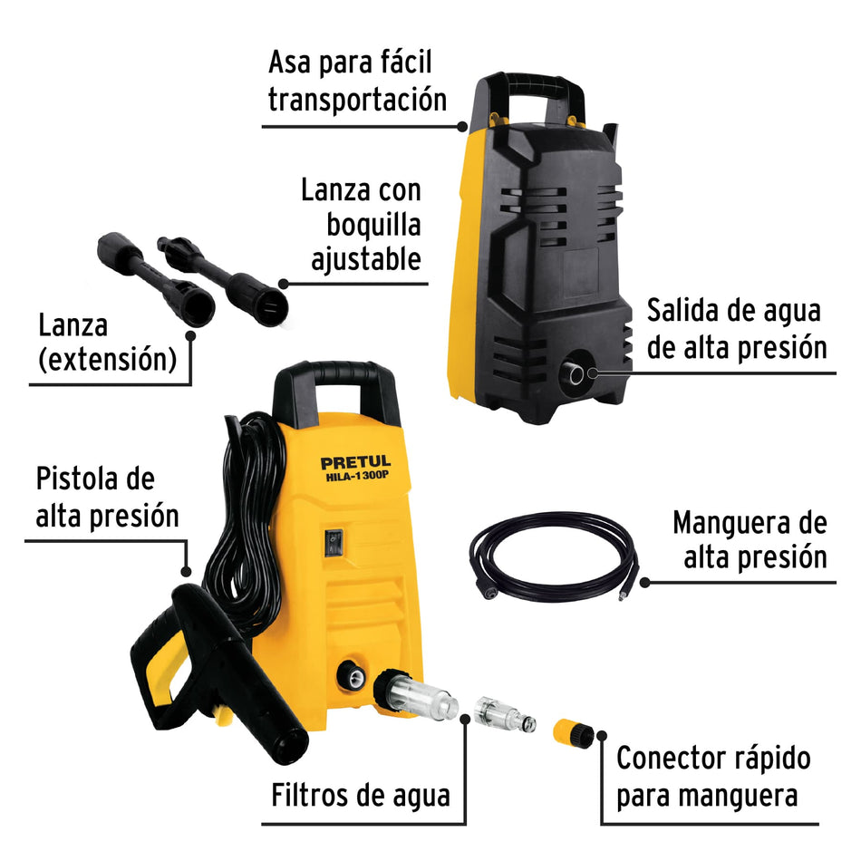 Hidrolavadora eléctrica autolavado lavar carros 1300 PSI, Pretul