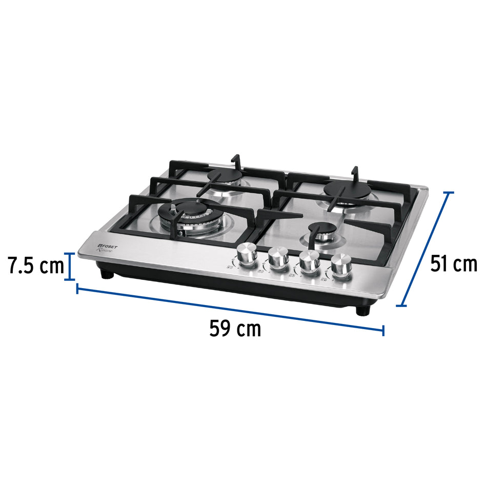 Parrilla de gas empotrable 4 quemadores, aceroInoxidable , Foset, Estufa, Asador, Cocina