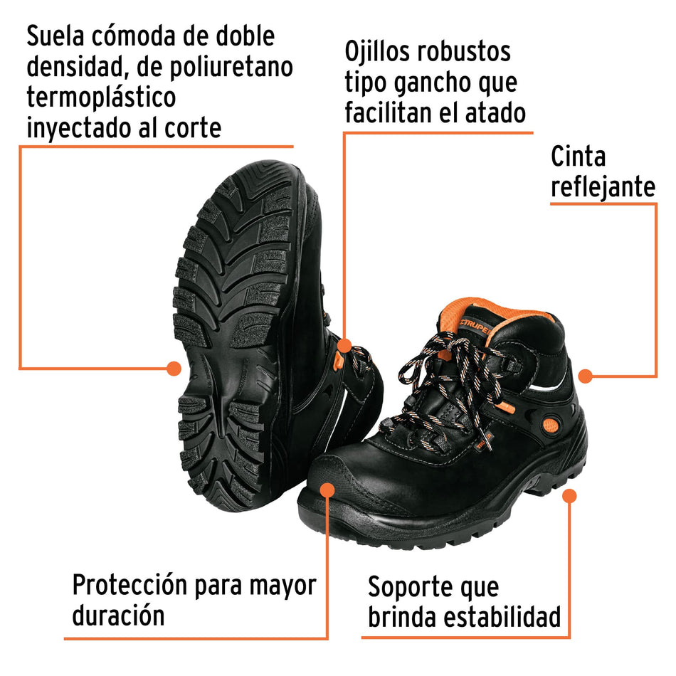 Zapato de Trabajo dieléctrico negro anti fatiga con casquillo, Truper durables cómodos y resistentes