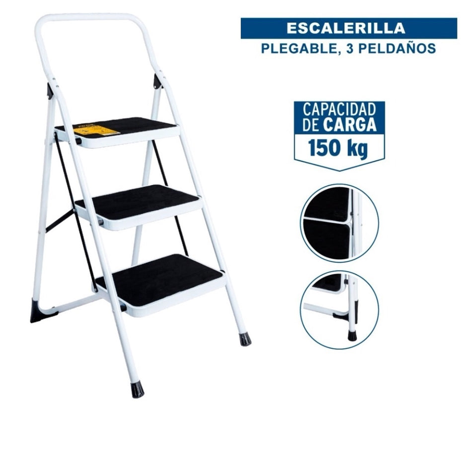 Escalera tubular, plegable, 3 peldaños, Pretul