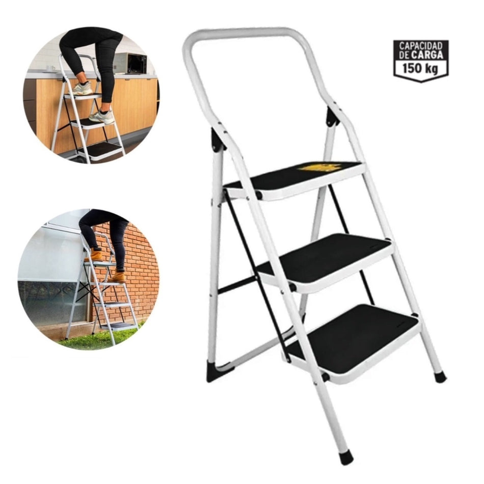 Escalera tubular, plegable, 3 peldaños, Pretul