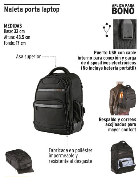 Mochila Porta laptop con logo, Truper