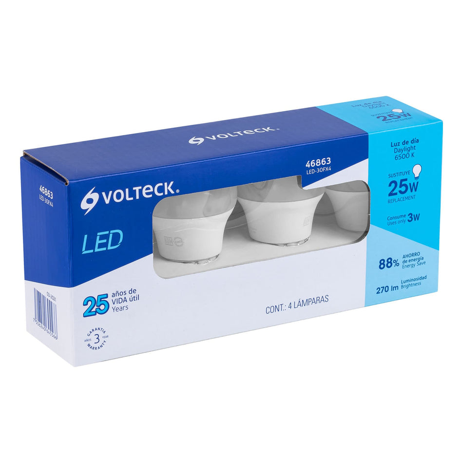 Pack de 4 lámparas de LED A19 14 W luz de día, caja, Volteck