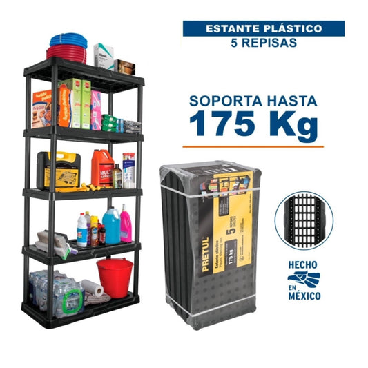 Estante plástico 5 repisas, Pretul